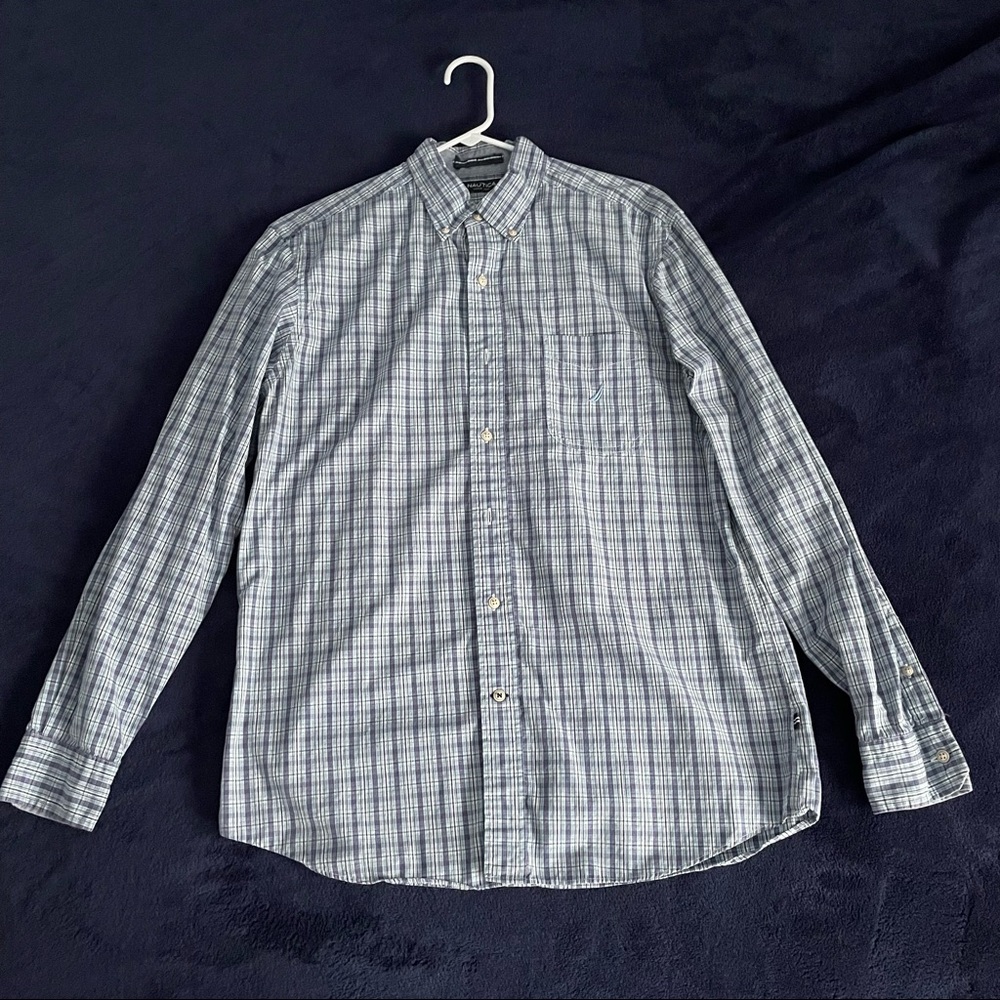 Nautica Plaid Blue Button Down Long Sleeve